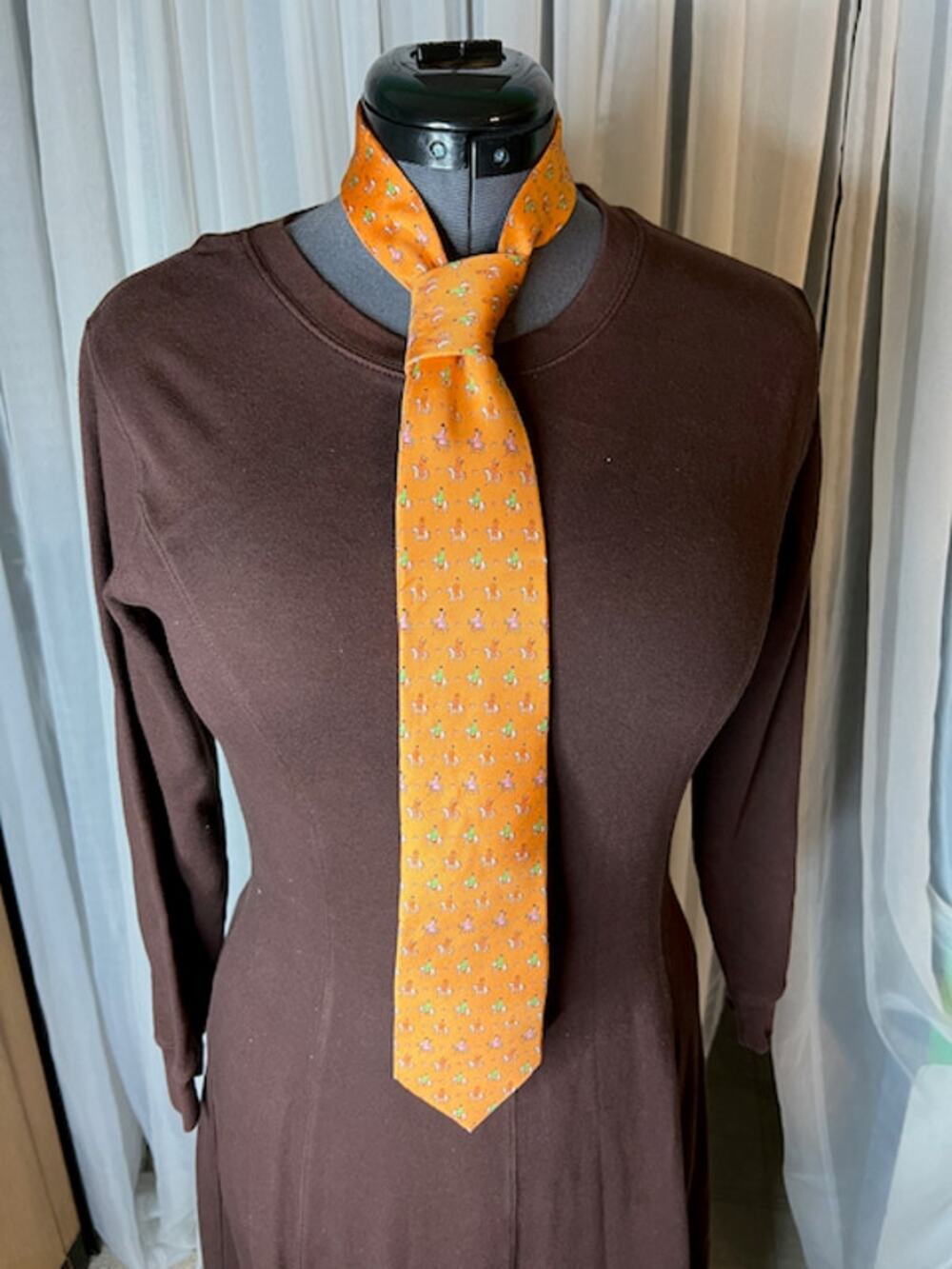 tie 100% silk horseback rider orange purple green